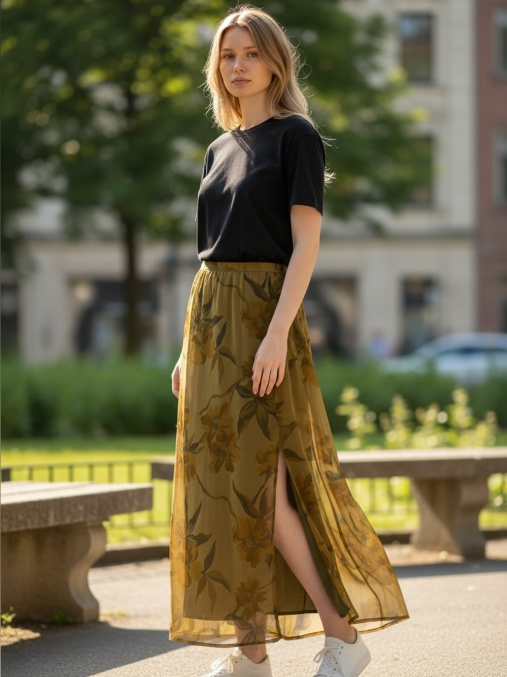 Banana Republic Olive Green Floral Maxi Skirt